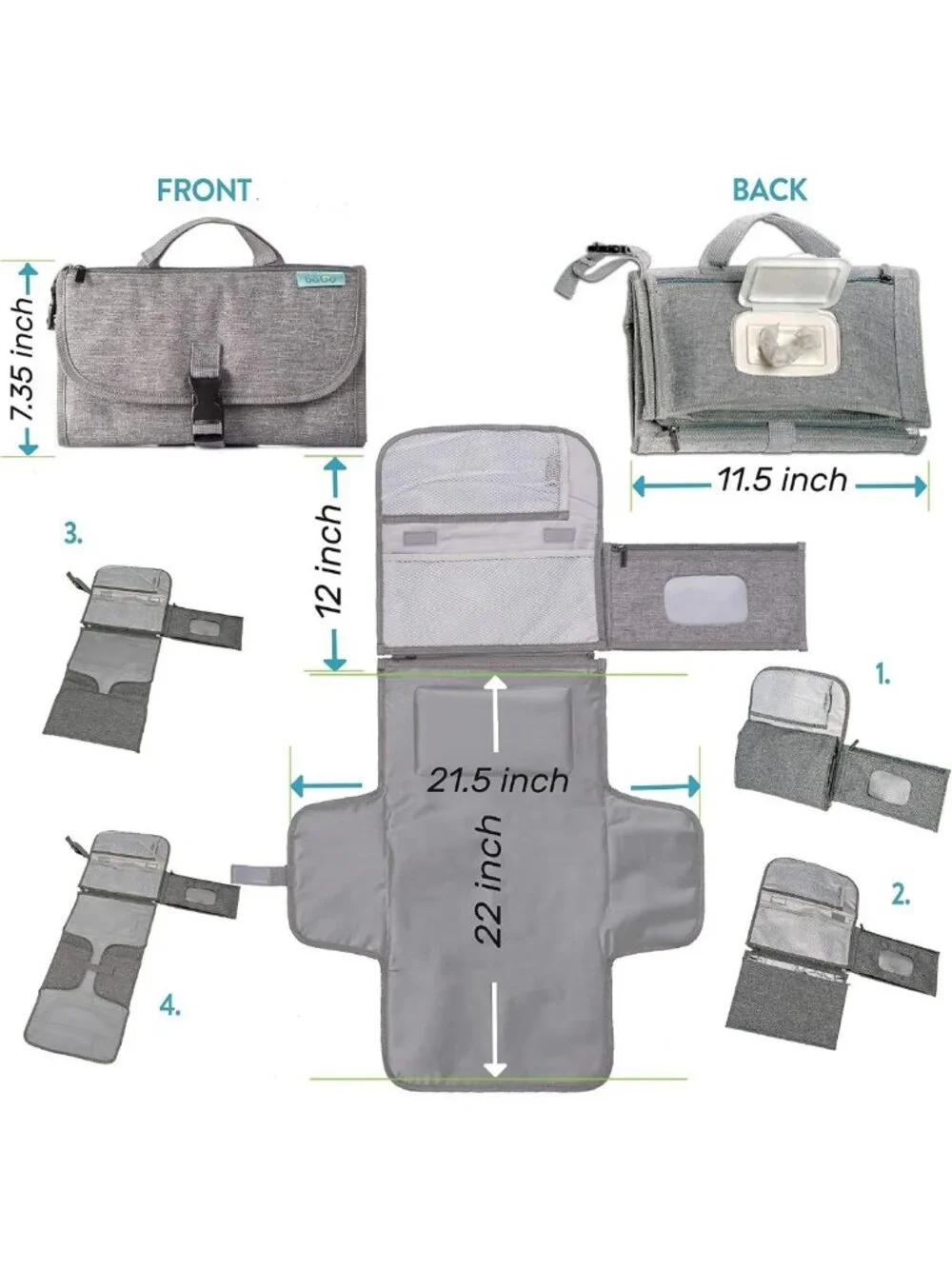 Portable Baby Diaper Changing Pad with Wipes Pocket - Classic Grey Travel